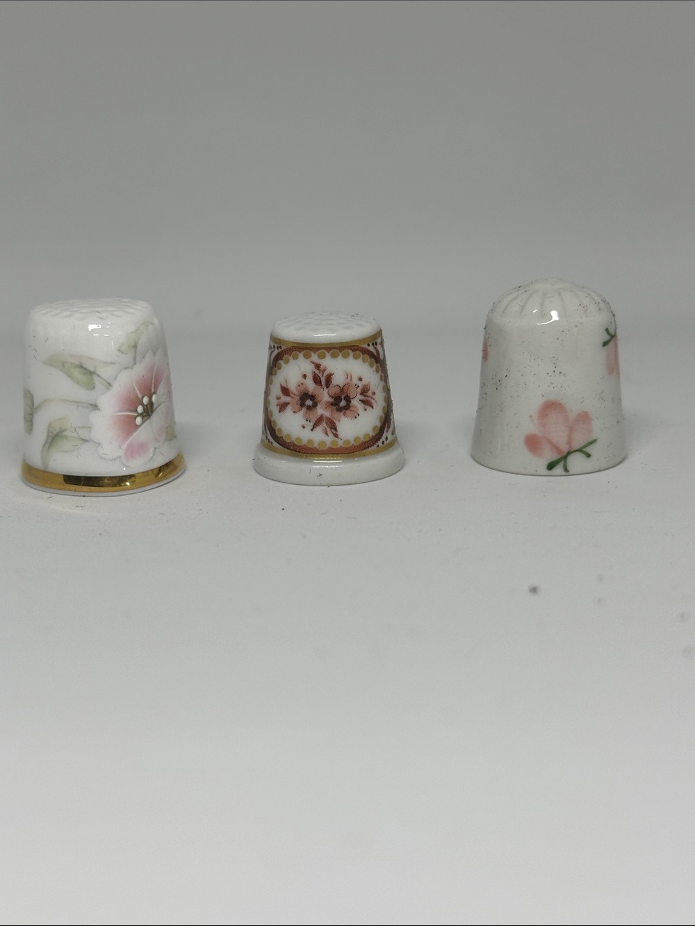 Vintage Porcelain Thimbles Set - Pink Floral Accents